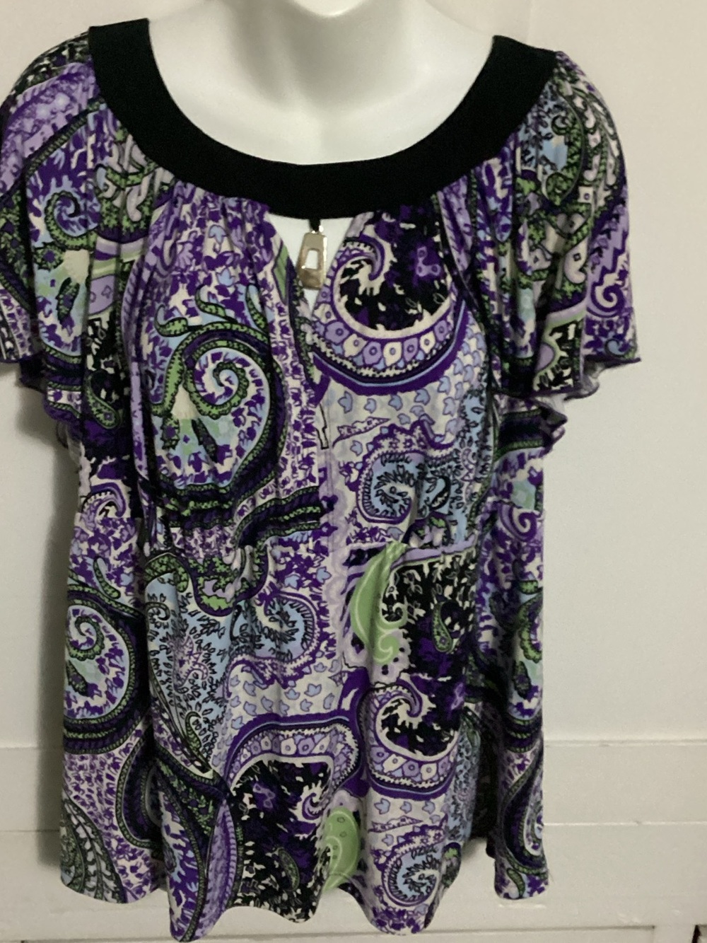 Alyx Purple Green Paisley Short Sleeve Top size 2X